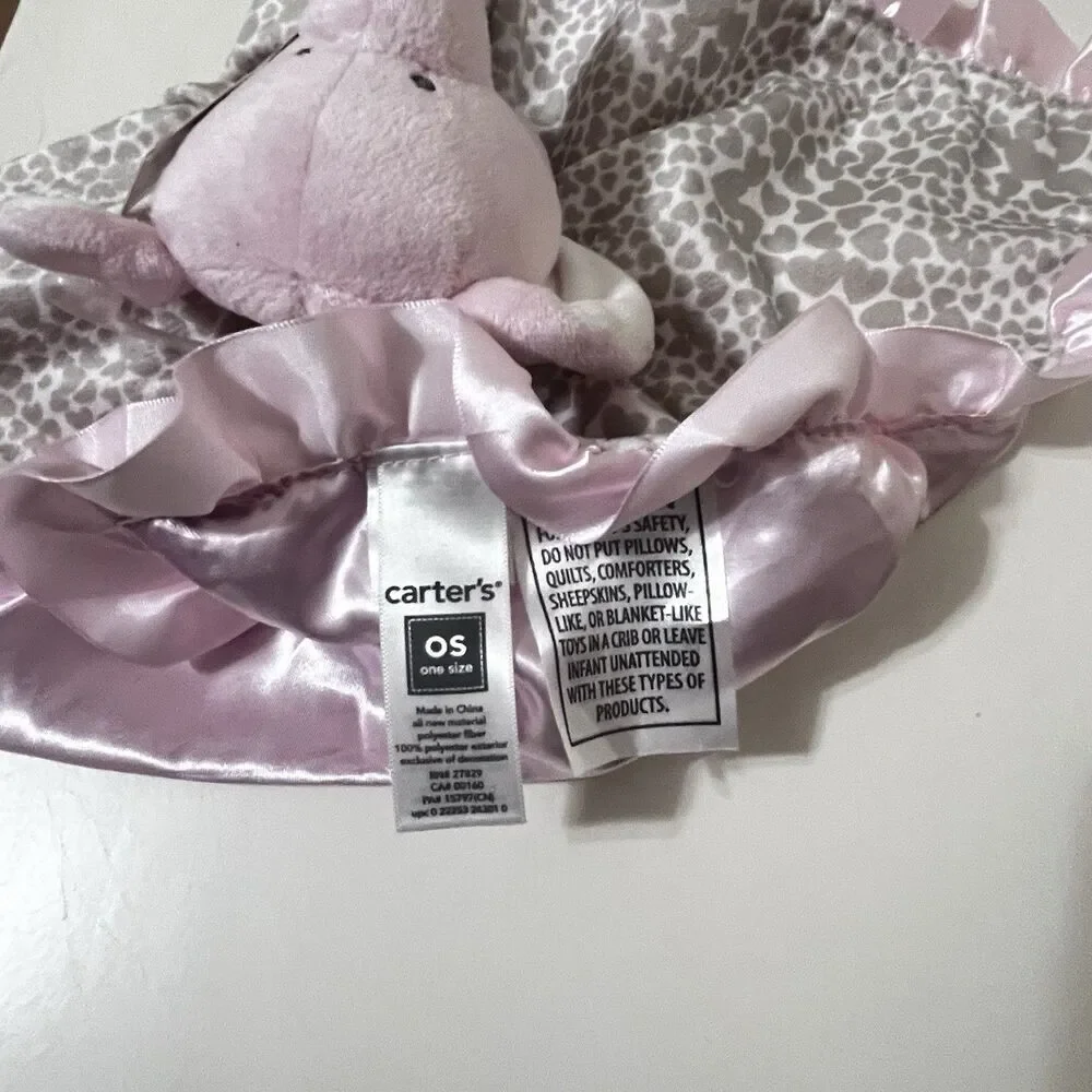 Carter's Pink Elephant Heart Cheetah Print Security Blanket Lovey Satin Trim NWT